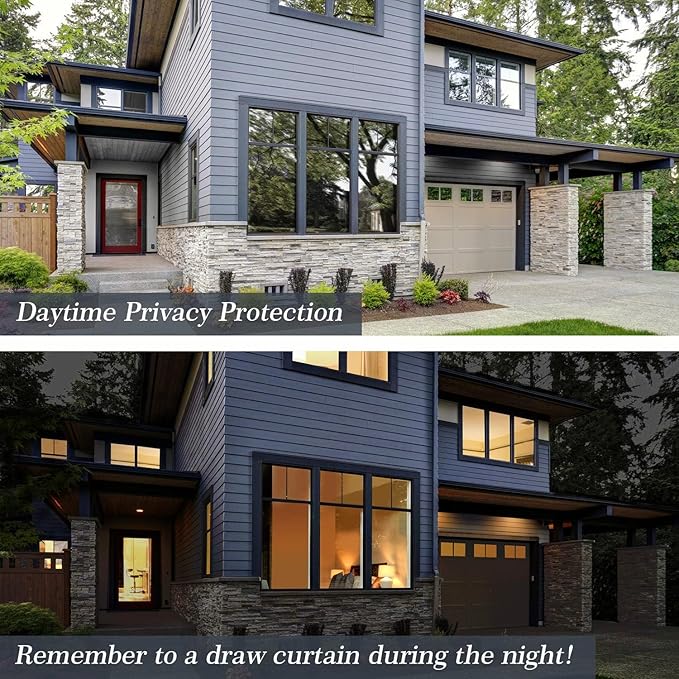 HIDBEA One Way Window Film, Daytime Privacy Sun Blocking Reflective Window Film No Glue Static Cling Heat Control Window Tinting Film for Home and Office, Black Silver, 55.1 x 393.7 Inch