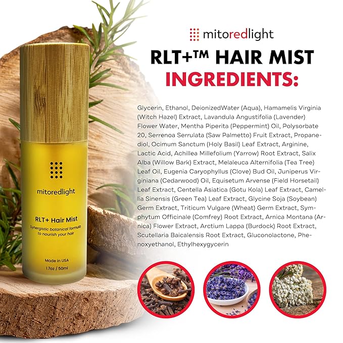 Mito Red Light RLT+ Hair Mist: Red Light Therapy Spray for Hair - Red Light Hair Therapy Mist - Boosts Hair Health with Natural Ingredients - All Hair Types - 1.7 fl oz