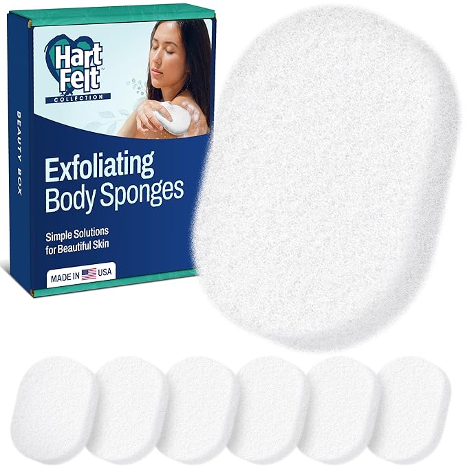 HartFelt 7 Pack Body Exfoliation Beauty Box with Body Wash Scrubber | Super Soft Exfoliating Bath Sponges for Shower Women & Men | Chemical-Free Bathing Sponge Set for Dead Skin Removal | Gift Box