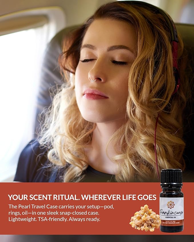 Essence Pearl Travel Case - Wearable Aromatherapy Kit with Nasal Diffuser Rings, Soaking Bay, and 5mL Essential Oil – Portable Wellness Gift Set for On‑The‑Go Self Care