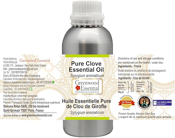 Greenwood Essential Pure Clove Essential Oil (Syzygium aromaticum) Steam Distilled 630ml (21.3 oz)