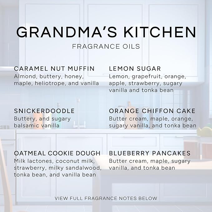 Eternal Essence Oils Grandma's Kitchen Set of 6 Premium Fragrance Oils - Caramel Nut Muffin, Oatmeal Cookie Dough, Snickerdoodle, Orange Chiffon Cake, Lemon Sugar, and Blueberry Pancakes - 10ML
