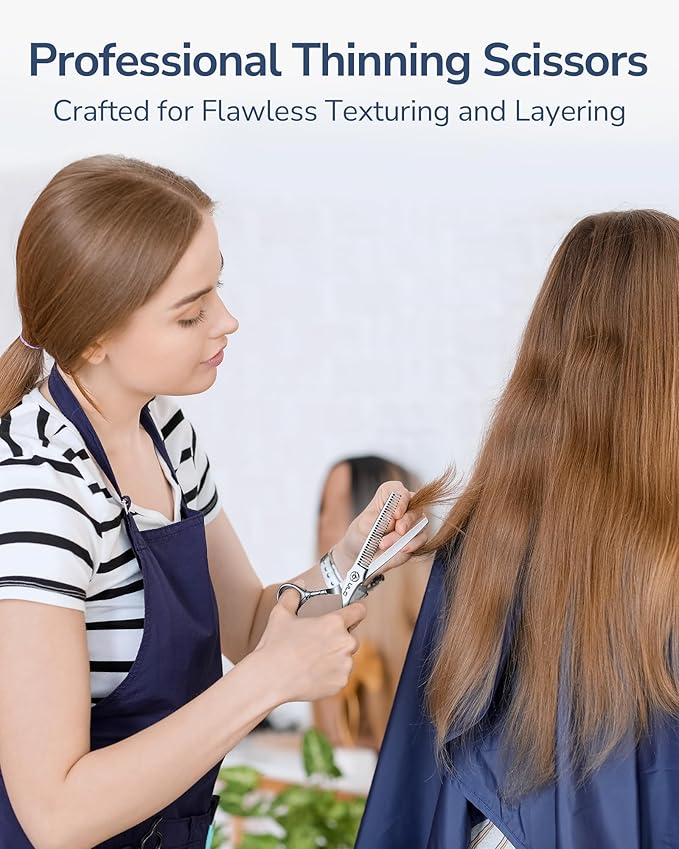 ULG Professional Hair Thinning Scissors 7" Japanese Stainless Steel Hand-Honed Salon Barber Scissors for Stylist & Home Use, Texturizing Shears for Men & Women, Ergonomic Design with Patterned Handles