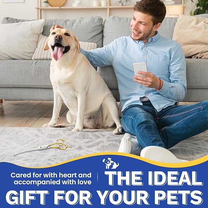 JASON 7.5 Inch Curved Scissors for Dog Grooming Professional Downward Curved Pet Face Trimming Shears with Symmetric Handle Sharp Comfortable Christmas Gift