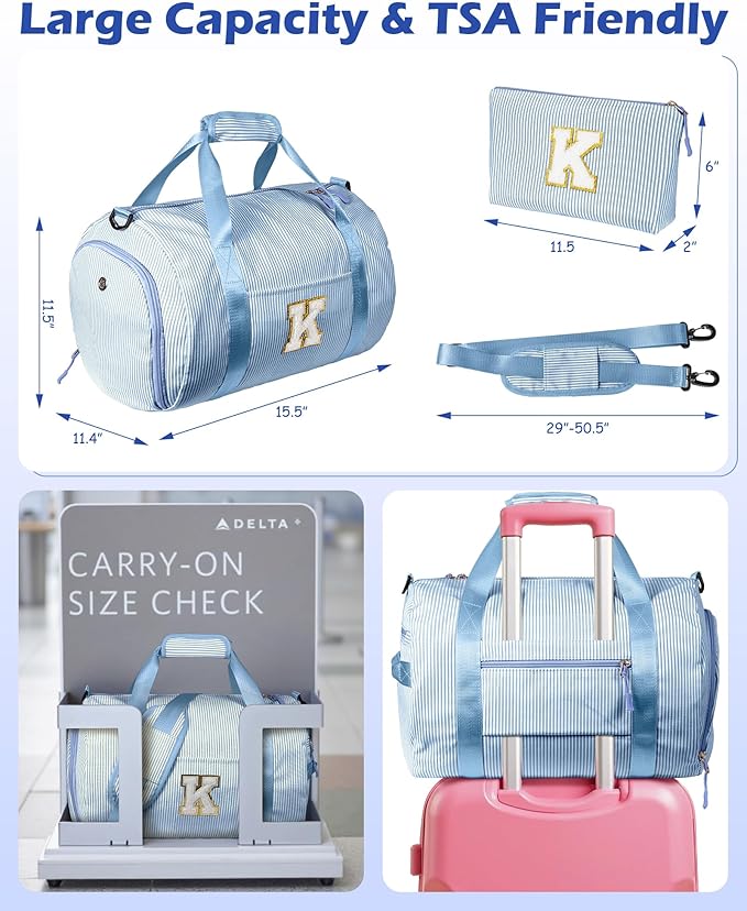 9 Year Old Girl Birthday Gifts, Girls Travel Duffle Bag, Kids Initial Overnight Bags with Shoe Compartment, Customized Weekender Bag with Makeup Pouch, Sweet 16 Gift for Daughter (Letter G)