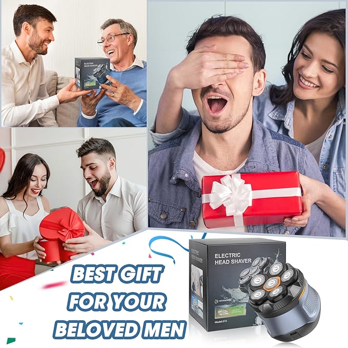 6D Electric Head Shaver for Men, Magnetic Wet & Dry Razor Electric Razor Hair Trimmer, IPX6 Waterproof, LED Display, Rechargeable Cordless Grooming Kit