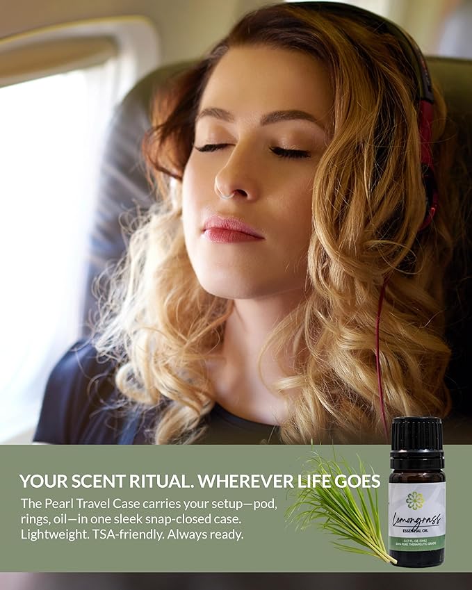 Essence Pearl Travel Case - Wearable Aromatherapy Kit with Nasal Diffuser Rings, Soaking Bay, and 5mL Essential Oil – Portable Wellness Gift Set for On-The-Go Self Care