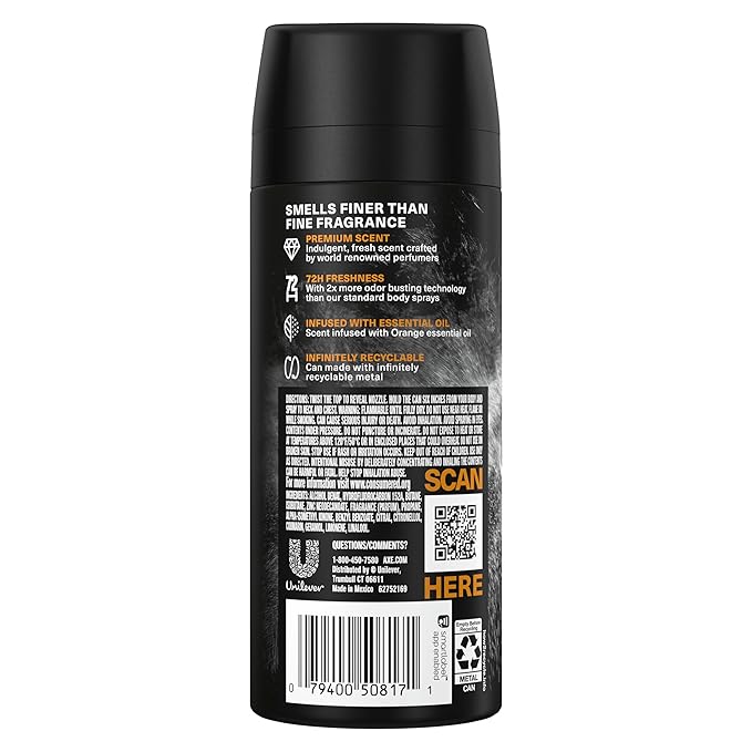AXE Fine Fragrance Collection Premium Body Spray Black Vanilla with Orange + Sandalwood with 72H Odor Protection Aluminum-Free 4 oz