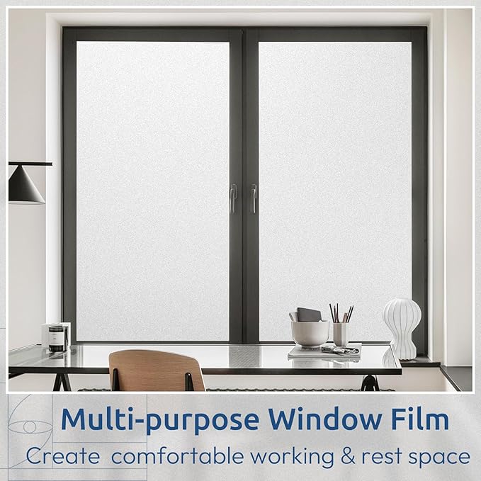 rabbitgoo Window Privacy Film, Non-Adhesive Frosted Glass Window Film for Bathroom, Static Cling Heat Blocking Stickers for Home Indoor Opaque Frosting Coverings House Tint, Matte White 17.5" x 157"