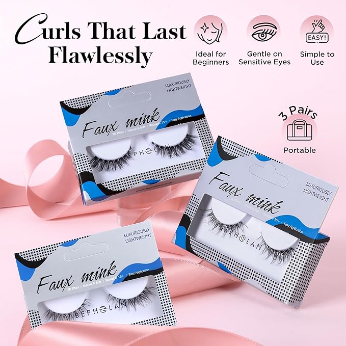 Bepholan False Eyelashes Natural Look Fake Eyelashes 3D Super Fluffy Eye Lashes Wispy Soft Band Easy to Apply 3 Pair Faux Mink Strip Lashes(M11)