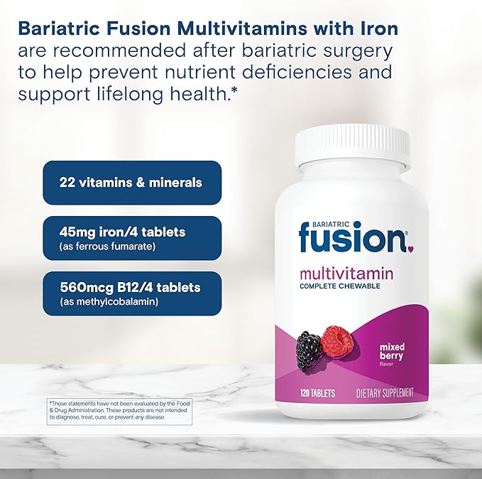 Bariatric Fusion Mixed Berry Complete Chewable Bariatric Multivitamin For Bariatric Surgery Patients Including Gastric Bypass and Sleeve Gastrectomy, 120 Tablets