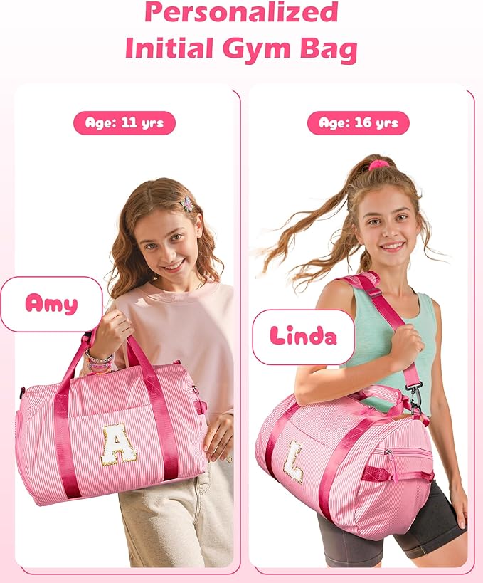 Gifts for Teen Girl, Girls Travel Duffle Bag, Kids Initial Overnight Bags with Shoe Compartment, Personalized Weekend Bag with Makeup Pouch, Girly Fashion Stuff Birthday Gift (Letter L)