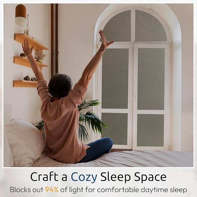 rabbitgoo Privacy Window Film, Static Cling Privacy Film for Glass Windows, Removable Grey Frosted Sun Light Blocking Coverings House Tint for Home Bathroom Garage, Taupe, 17.5 x 78.7 Inches