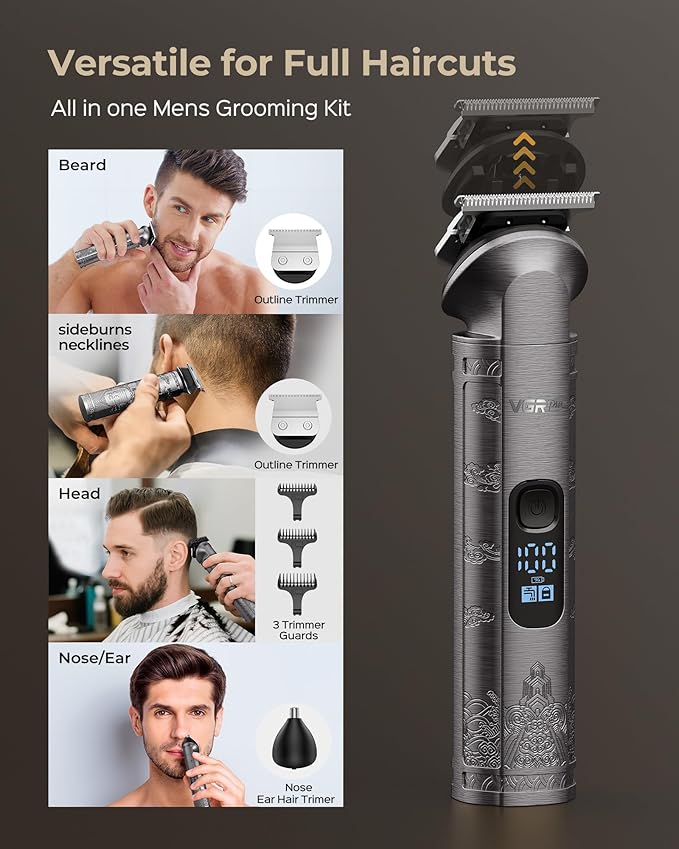 Hair Clippers & Trimmers Set for Men Professional, Waterproof Electric Razor Foil Shaver for Men Face Beard, Cordless for Hair Cutting, 4-Speed Setting, LED Battery Display, Barber or Home Use