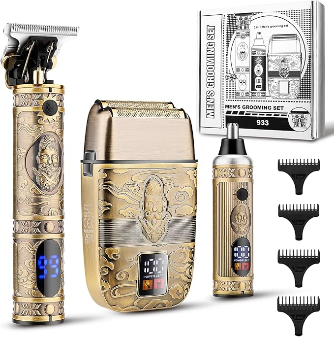 Karrte Men’s Grooming Kit Professional Hair Clippers and Shaver for Men,Electric Razor and Nose Trimmer Set,Beard Trimmer with 2 Foil Head,Gifts for Men