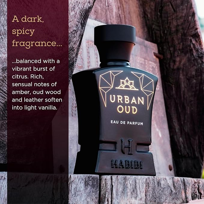 H HABIBI Urban Oud Perfume for Men – 2.5 oz (75ML) Long Lasting Arabian Cologne, Woody Citrus Oud Men Perfume, Luxury Fragrance Gift for Special Occasions