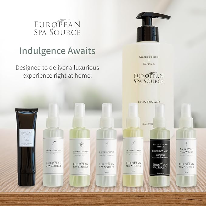 European Spa Source Jasmine + Eucalyptus ShowerSpa Mist Spray for Aromatherapy, At Home Spa Experience, Sinus Congestion Relief, and Tension Relief, 4 fl oz.