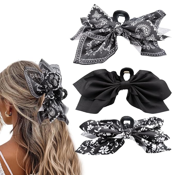 Bow Claw Clips Bow Hair Clips Black 3PCS Big Hair Bows for Women Butterfly Styling Large Hair Clips for Thick Hair for Girls Hair Accessories for Teen