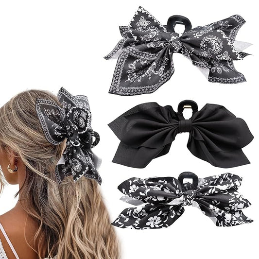 Bow Claw Clips Bow Hair Clips Black 3PCS Big Hair Bows for Women Butterfly Styling Large Hair Clips for Thick Hair for Girls Hair Accessories for Teen
