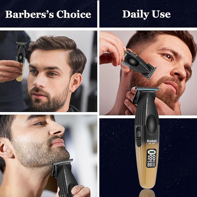 KEMEI 1787 Beard Trimmer for Men, Cordless Hair Trimmer with LED Display, 9000 RPM Hair Clippers for Barber with 2000 mAh Battery, DLC Coated T-Blade