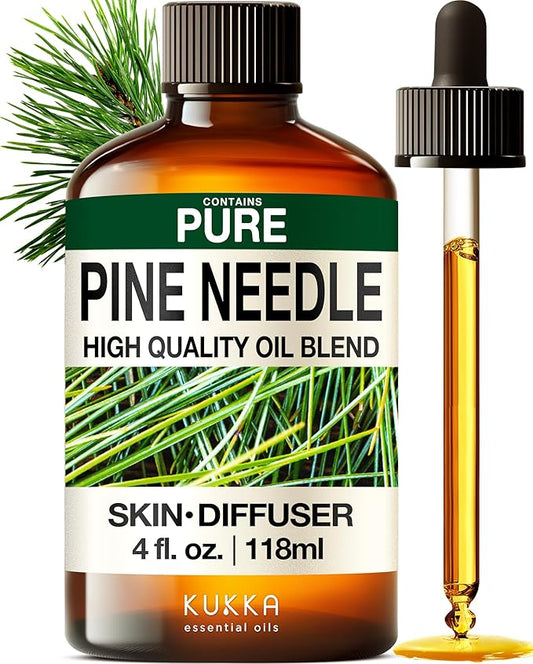 KUKKA Pine Needle Essential Oils - 4 Fl Oz - for Hair, Skin, Diffuser, Aromatherapy & DIY Soap Making Scent
