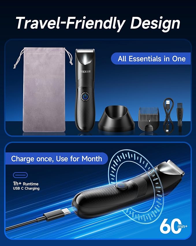 Manscape Trimmer for Men - No Nicks Electric Razor-Shaver for Balls/Pubic/Groin/Legs/Chest Hair Removal w/Light & Ceramic Blade, IPX7 Waterproof Body Groomer USB-C Charging, Gifts for Him Dad