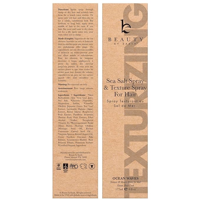 Beauty by Earth Sea Salt Spray for Textured Beach Waves & Volume - USA Made with Organic Ingredients, Texturing and Volumizing Spray for Fine Hair for Men & Women