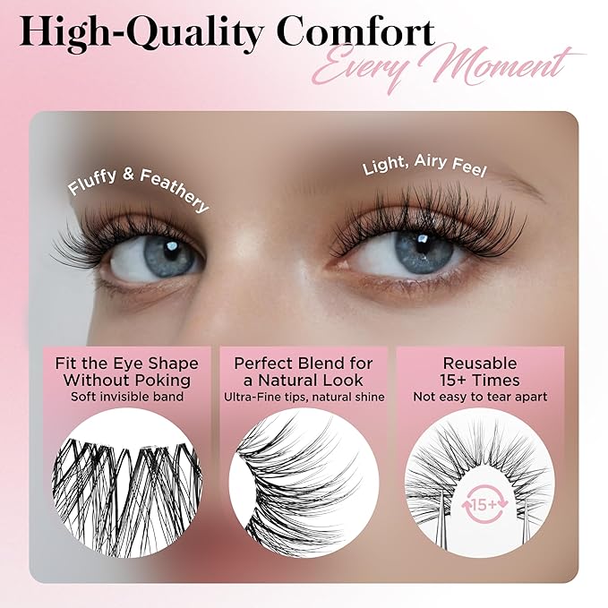 BEPHOLAN False Eyelashes 6-16mm Wispy Eyelashes Natural Look 100% Handmade Fake Lashes Lightweight Short Lashes with Soft Clear Band 3 Pairs Pack(CJ201)