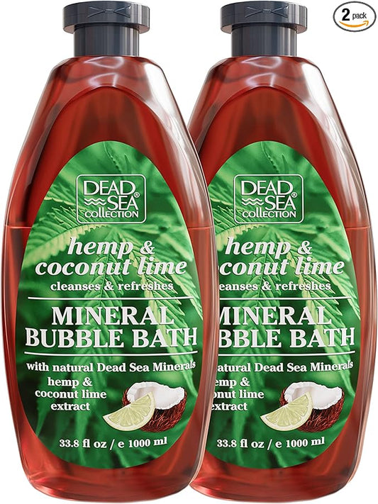 Dead Sea Collection Bubble Bath with Hemp & Coconut Lime for Women and Men – Pure Dead Sea Minerals - Relaxing Foaming Bath - Nourishing and Moisturizes Skin - Pack of 2 (67.6 fl.oz)