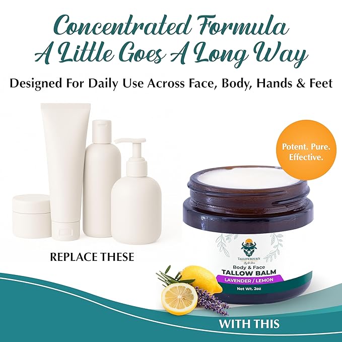 Dr. Dave's Primal Essence Grass Fed Beef Tallow Balm for Face and Body with Shea Butter, Organic Jojoba Oil, Honey, and Beeswax – Beef Tallow for Skin – Lavender and Lemon – 2 oz