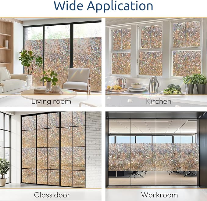 rabbitgoo Window Privacy Film Rainbow Film Decorative Window Sticker, 3D Static Stained Glass Cling Tint for Home Heat Control Non-Adhesive, Brown, 17.5 x 118.1 inches