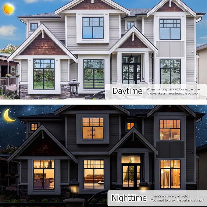 HIDBEA One Way Window Film, Daytime Privacy Sun Blocking Reflective Window Film No Glue Static Cling Heat Control Window Tinting Film for Home and Office, Black Silver, 41.3 x 157.5 Inch