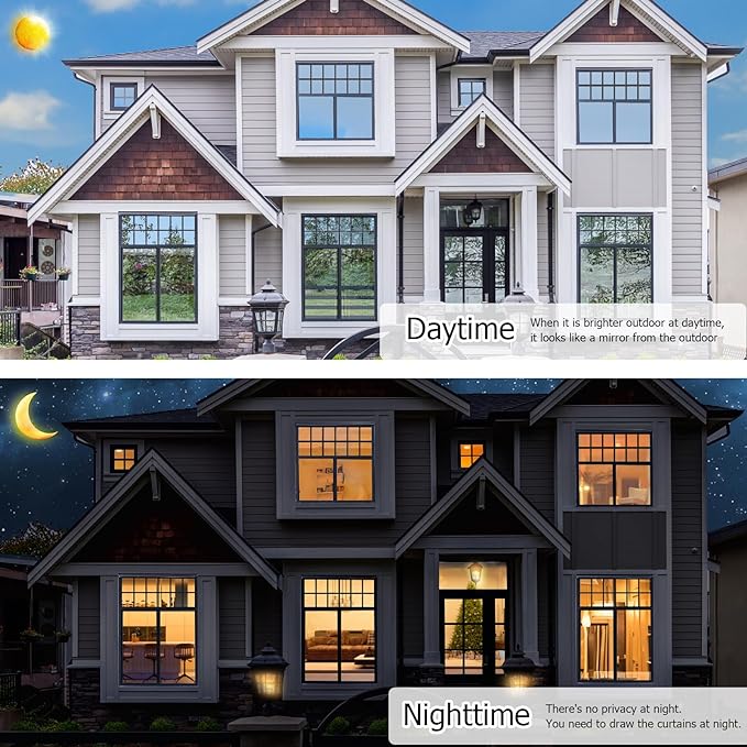 HIDBEA One Way Window Film, Daytime Privacy Sun Blocking Reflective Window Film No Glue Static Cling Heat Control Window Tinting Film for Home and Office, Black Silver, 17.5 x 78.7 Inch