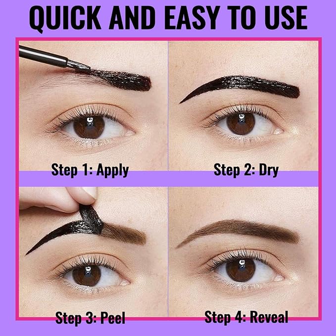 Easy Peel Off Eyebrow Gel, Tattoo Eyebrow Gel Easy Peel Off, Waterproof & Transfer-Proof Lasts Up to 3 Days Brow Color for Women, Create Fuller & Defined Looking Brows At-Home (01# Brown)