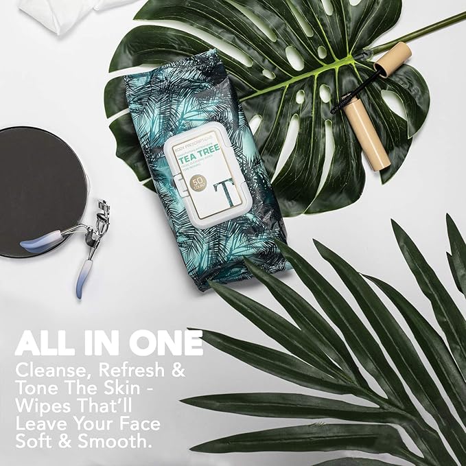 Body Prescription Makeup Cleansing Wipes - Gentle and Effective Face Wipes, 50 Count (Pack of 2), Tea-Tree