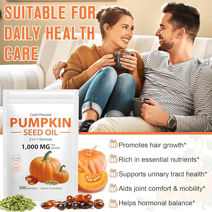 Pumpkin Seed Oil Capsules 2 Pack, 1000mg Per Serving, Supports for Hair Growth, 600 Softgels