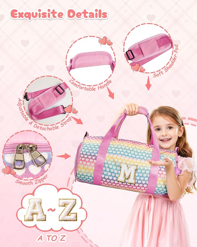 Stocking Stuffers for Toddler, Girls Travel Duffel Bag, Kids Initial Overnight Bags with Shoe Compartment, Personalized Weekender Bag with Makeup Pouch, Gifts for Grandkids (Letter Z)