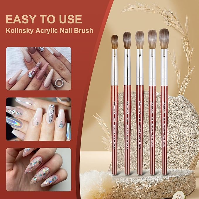 Acrylic Nail Brush Size 8,KEMEISI 100% Pure Kolinsky Nail Art Brushes Wood Handle Oval Shaped Acrylic Powder Nail Design Tools for Professional Manicure DIY Home Salon (Red)