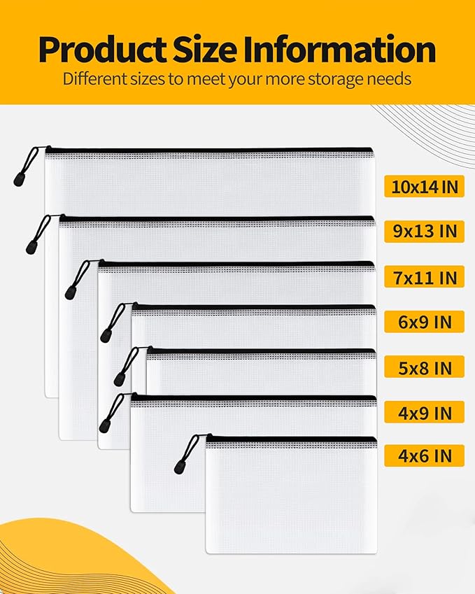 SUNEE Multisize Mesh Zipper Pouches (Black, 21 Packs), Water-Resistant Zip Bag for School Office Supplies, Puzzles & Games Organizing Storage