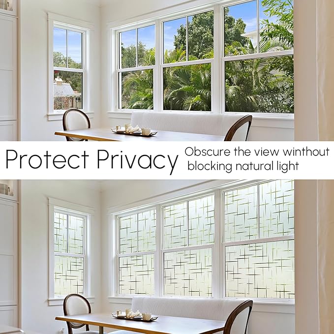 HIDBEA Window Privacy Film, Decorative Staic Cling Frosting Film, Heat Control UV Blocking Non-Adhesive Window Sticker for Home, Cross Pattern,23.6 X 78.7 Inches