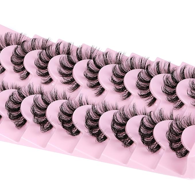 ALPHONSE Russian Lashes Clear Band False Eyelashes Natural Look D-Curly Fake Lashes Russian Strip Faux Mink Eyelashes 9 Pairs Pack