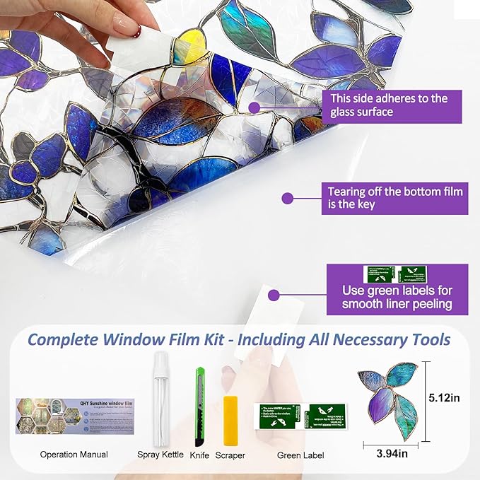 Stained Glass Window Privacy FilmDecorative Rainbow Static Clings -ldeal for Home &Office,Adhesive-Free,Removable, Uv-Blocking (Purple Rainbow, 17.5 X 157.4 in)