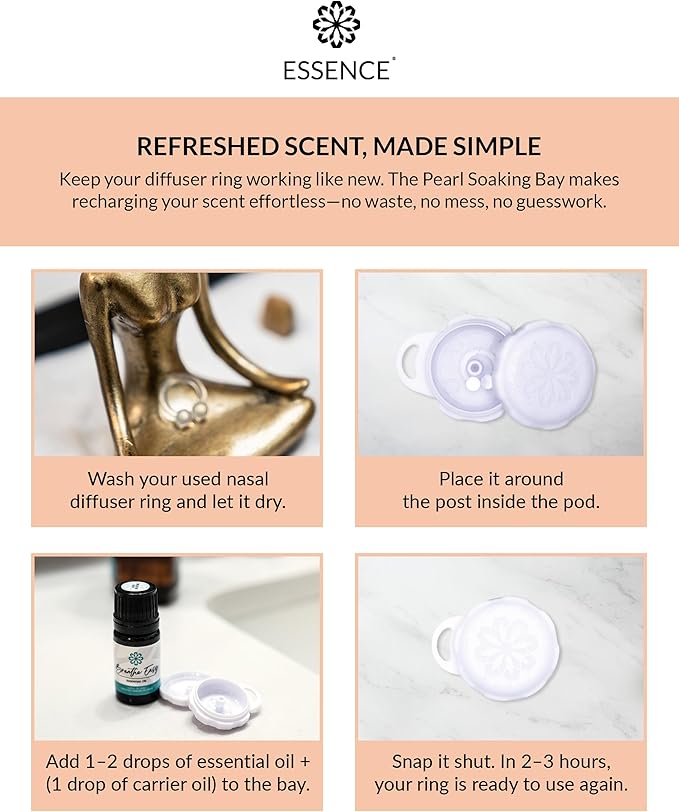 Essence Pearl Travel Case - Wearable Aromatherapy Kit with Nasal Diffuser Rings, Soaking Bay, and 5mL Essential Oil – Portable Wellness Gift Set for On?The?Go Self Care
