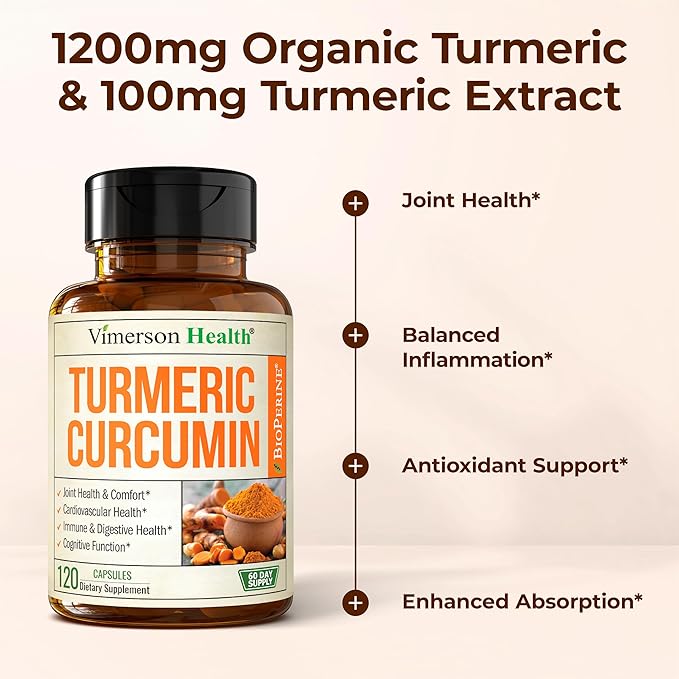 Turmeric Curcumin Supplement with Black Pepper Extract - High Potency Organic Turmeric 1200mg & 95% Curcuminoids for Joint & Digestive Health - Joint Support Supplement - 120 Vegan Curcuma Capsules