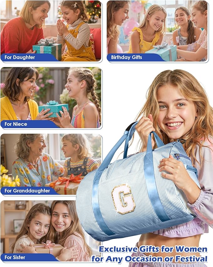 Girly Cute Stuff, Girls Travel Duffle Bag, Kids Initial Overnight Bags with Shoe Compartment, Customized Weekender Bag with Makeup Pouch, Stocking Stuffers for Toddler (Letter H)