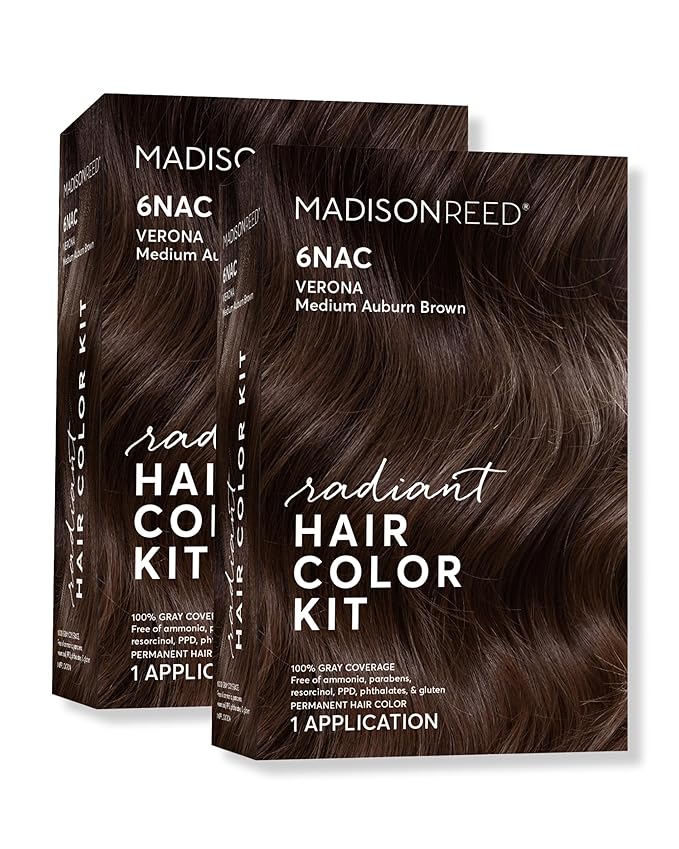 Madison Reed Radiant Hair Color Kit | 6NAC Medium Chocolate Brown with Copper-Auburn Undertones (Verona) for 100% Gray Hair Coverage | Dimensional Permanent Hair Dye | PPD & Ammonia-Free | 2 Pack