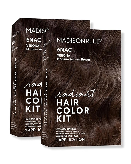 Madison Reed Radiant Hair Color Kit | 6NAC Medium Chocolate Brown with Copper-Auburn Undertones (Verona) for 100% Gray Hair Coverage | Dimensional Permanent Hair Dye | PPD & Ammonia-Free | 2 Pack