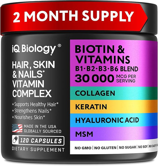 Biotin Collagen Keratin Supplement - Hair Growth Vitamins for Women & Men - 10000mcg Biotin with Hyaluronic Acid & B Complex - Healthy Hair Loss Support - Skin and Nails Care - 120 Capsules