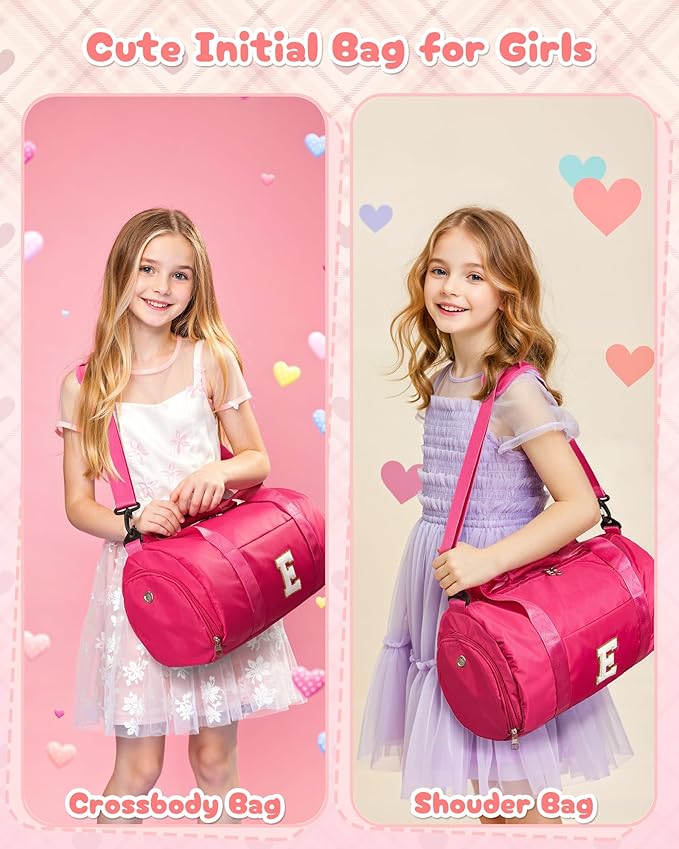Gifts for Teenage Girl, Girls Travel Duffel Bag, Kids Initial Overnight Bags with Shoe Compartment, Customized Sport Gym Weekender Bag with Makeup Pouch, Cheer Gifts for Teens (Letter R)