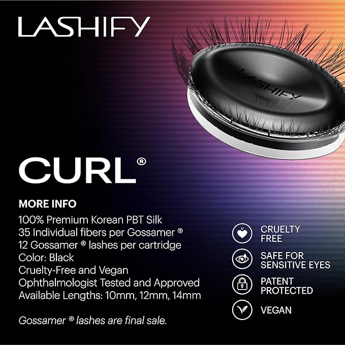 Lashify Curl 10mm Gossamer DIY Eyelash Extensions Refill, Black, Easy False Eyelashes for a Natural Look